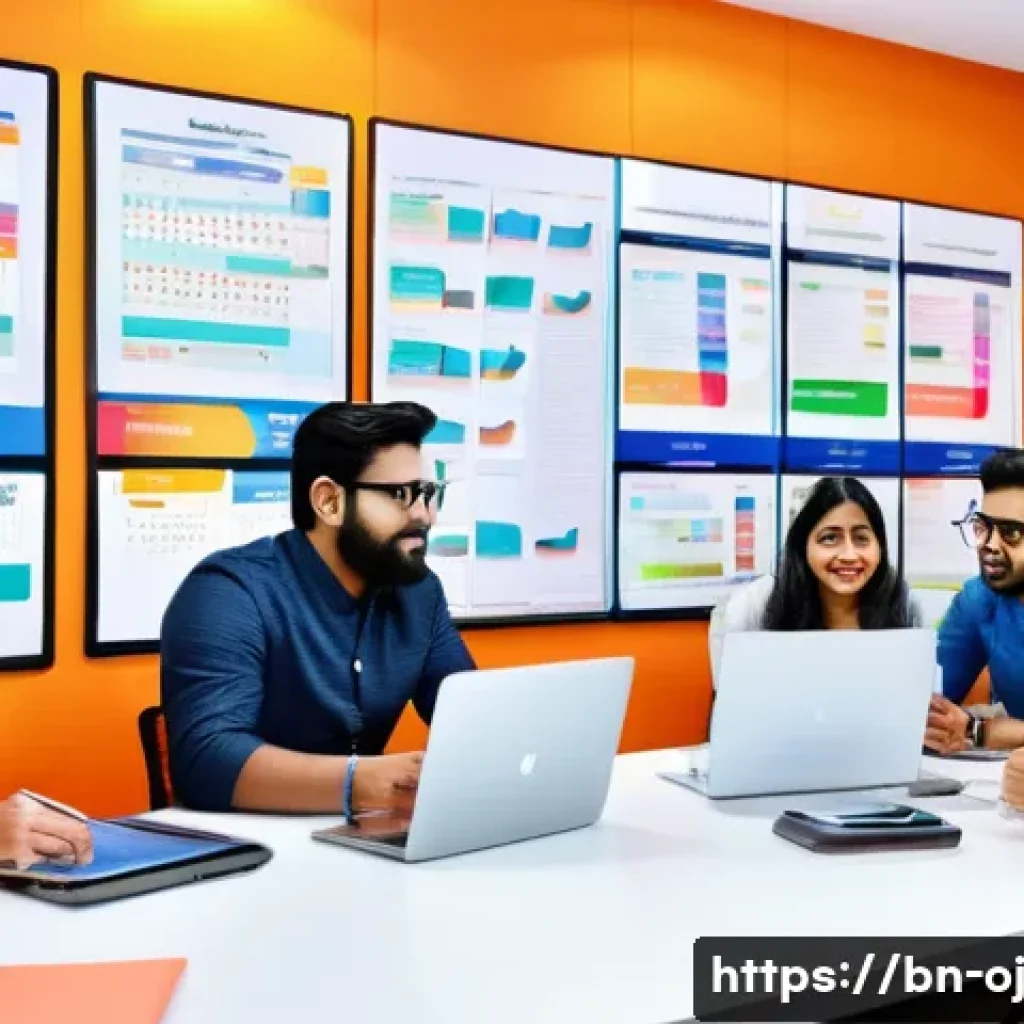 웹 생태계에서의 브랜드 차별화 전략 - A vibrant digital marketing team brainstorming session focused on creating a unique Bengali brand vo...