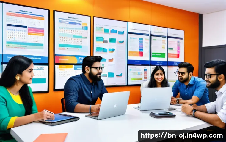 웹 생태계에서의 브랜드 차별화 전략 - A vibrant digital marketing team brainstorming session focused on creating a unique Bengali brand vo...