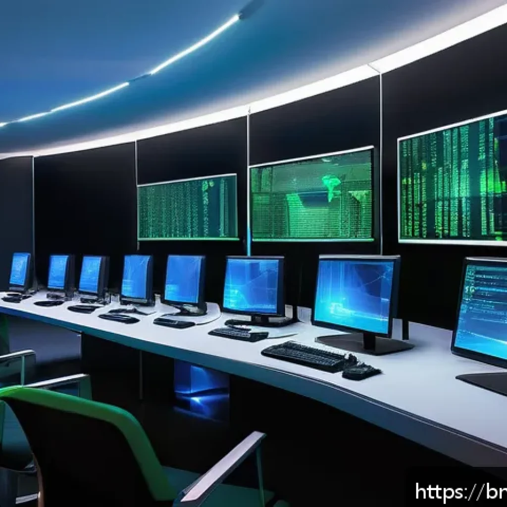 웹 생태계의 데이터 안전성 확보 방안 - A high-tech network firewall setup in a modern data center environment, showcasing advanced security...